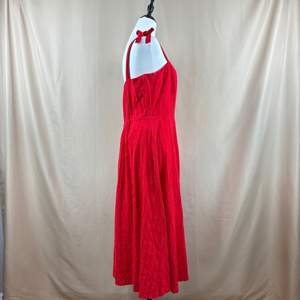 Draper James RSVP Womens L Midi Dress Red Heart Embroidered Cottagecore Summer - Picture 6 of 14